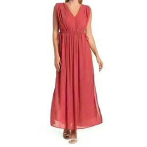 NEW Astr the Label Tie Waist Midi Dress in Clay Orange Pleated Goddess Bohemian